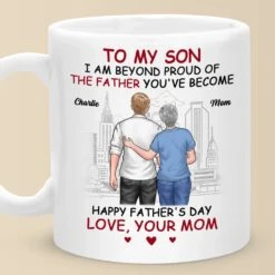 My Son, My Hero, Their Father - Family Personalized Custom Mug - Father's Day, Gift For Son