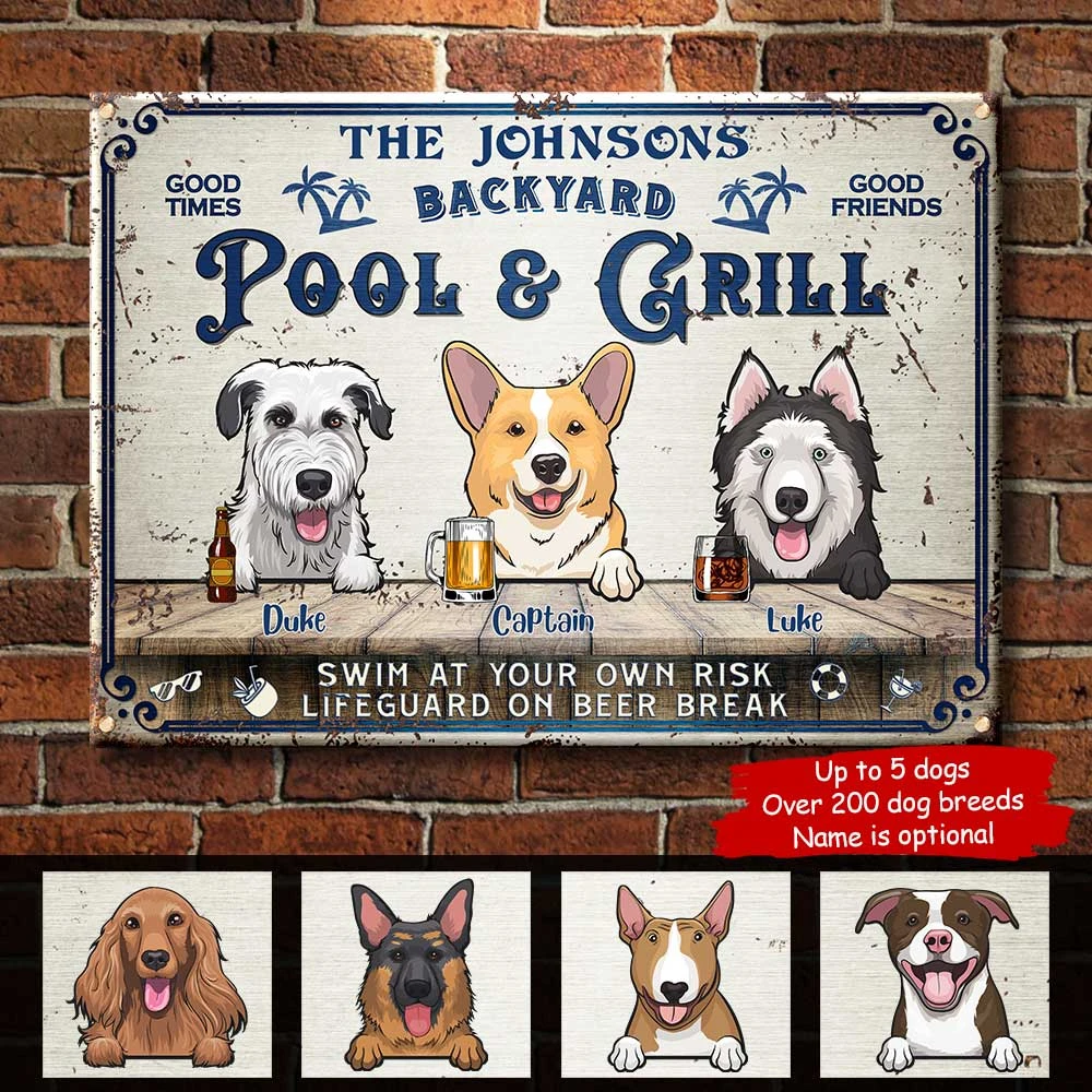 Backyard Pool & Grill - Funny Personalized Dog Metal Sign 3 Backyard Pool & Grill - Funny Personalized Dog Metal Sign - Image 3