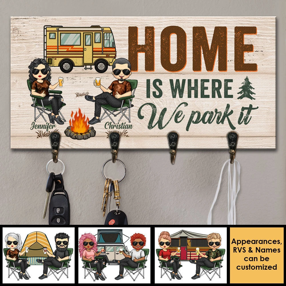 Home Is Where We Part It - Personalized Key Hanger, Key Holder - Gift For Camping Couples, Husband Wife 3 Home Is Where We Part It - Personalized Key Hanger, Key Holder - Gift For Camping Couples, Husband Wife - Image 3
