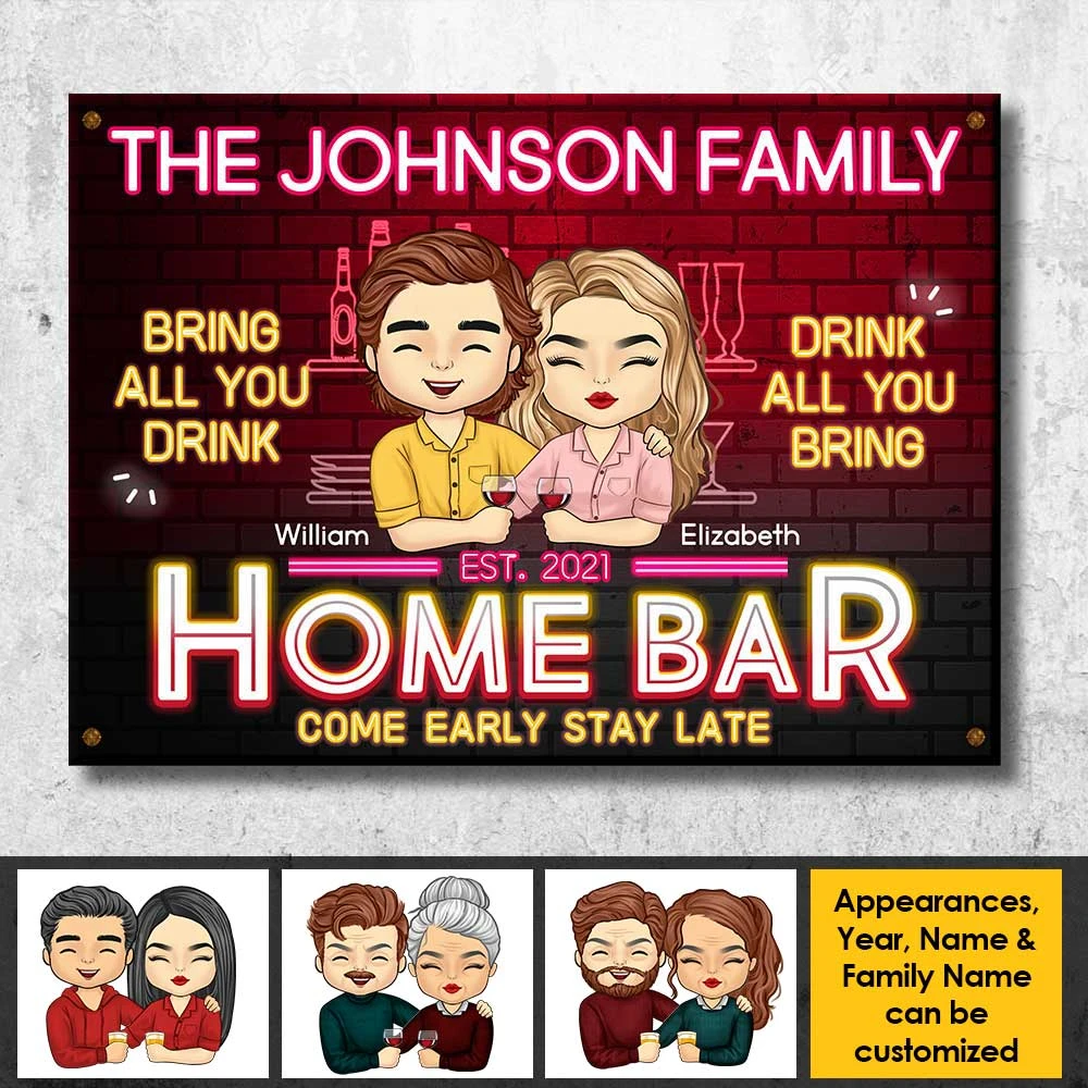 Home Bar - Come Early & Stay Late: Bring All You Drink & Drink All You Bring - Gift For Couples, Husband Wife, Personalized Metal Sign 3 Home Bar - Come Early & Stay Late: Bring All You Drink & Drink All You Bring - Gift For Couples, Husband Wife, Personalized Metal Sign - Image 3