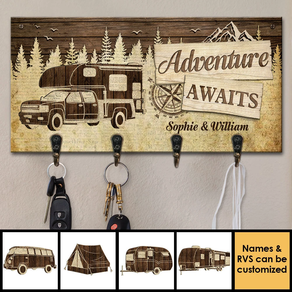 Adventure Awaits Us - Personalized Key Hanger, Key Holder - Gift For Camping Couples, Husband Wife 3 Adventure Awaits Us - Personalized Key Hanger, Key Holder - Gift For Camping Couples, Husband Wife - Image 3