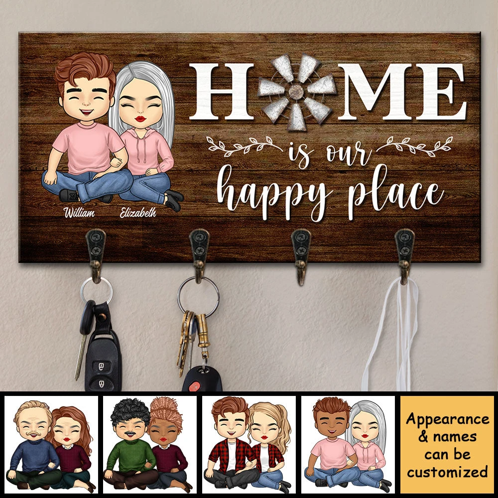 Home Is Our Happy Place - Personalized Key Hanger, Key Holder - Gift For Couples, Husband Wife 4 Home Is Our Happy Place - Personalized Key Hanger, Key Holder - Gift For Couples, Husband Wife - Image 4