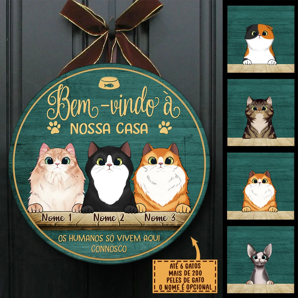 Bem-vindo À Minha Casa - Sinal De Porta De Gato Personalizado E Engraçado, Funny Personalized Cat Door Sign Portuguese 1 Bem-vindo À Minha Casa - Sinal De Porta De Gato Personalizado E Engraçado, Funny Personalized Cat Door Sign Portuguese