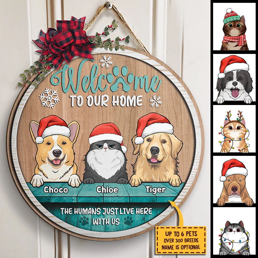 Welcome To Our Home - Christmas Dogs & Cats - Funny Personalized Door Sign 3 Welcome To Our Home - Christmas Dogs & Cats - Funny Personalized Door Sign - Image 3