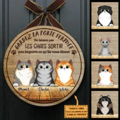 Gardez La Porte Fermée - Plaque De Porte Humoristique De Chien À Personnaliser, Funny Personalized Cat Door Sign French