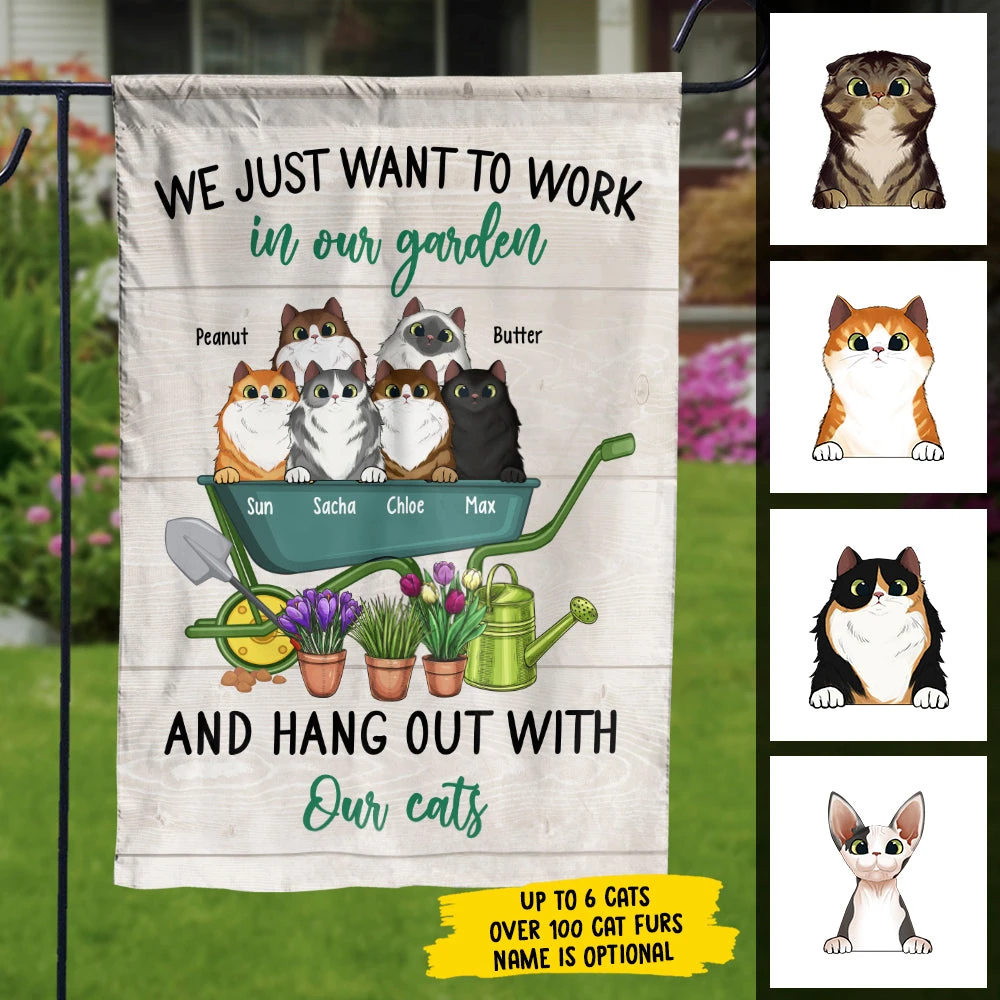 I Just Want To Work In My Garden And Hang Out With My Cats - Funny Personalized Cat Garden Flag 2 I Just Want To Work In My Garden And Hang Out With My Cats - Funny Personalized Cat Garden Flag - Image 2
