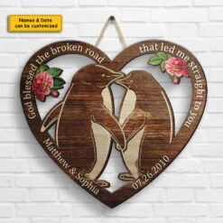 Penguin Couple Our First Kiss - Personalized Shaped Wood Sign - Gift For Couples, Husband Wife -Pawfect House Store 7.AD2 e399fc74 f81b 4959 be48 048d18c76797