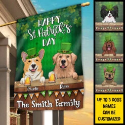 Happy St. Patrick's Day With Dogs - Gift For St. Patrick's Day, Personalized Flag -Pawfect House Store 7.ADHF