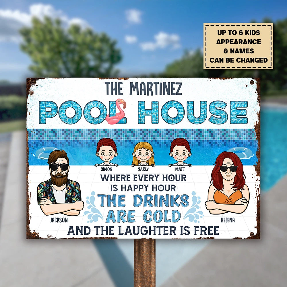 Family Pool House The Laughter Is Free - Personalized Metal Sign - Gift For Couples, Husband Wife 3 Family Pool House The Laughter Is Free - Personalized Metal Sign - Gift For Couples, Husband Wife - Image 3