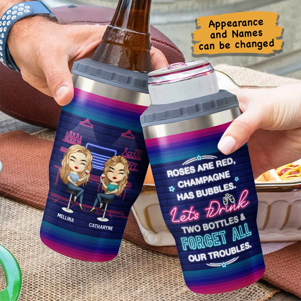 Let's Drink & Forget All Our Troubles - Personalized Can Cooler - Gift For Bestie 4 Let's Drink & Forget All Our Troubles - Personalized Can Cooler - Gift For Bestie - Image 4