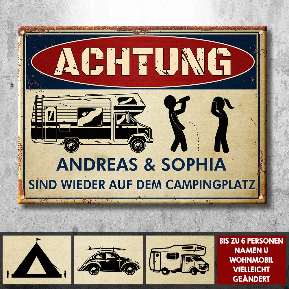 Betrunkene Camper Campen Wieder - Personalized Camping Metal Sign German 2 Betrunkene Camper Campen Wieder - Personalized Camping Metal Sign German - Image 2