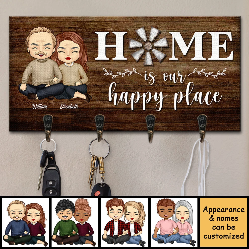 Home Is Our Happy Place - Personalized Key Hanger, Key Holder - Gift For Couples, Husband Wife 3 Home Is Our Happy Place - Personalized Key Hanger, Key Holder - Gift For Couples, Husband Wife - Image 3
