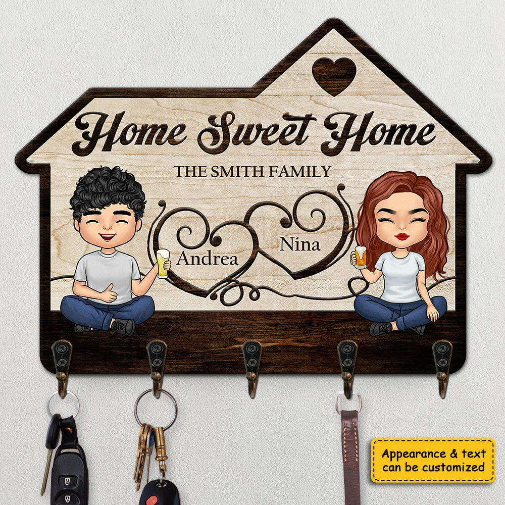 Home Sweet Home - Personalized Key Hanger, Key Holder - Gift For Couple, Husband Wife, Anniversary, Engagement, Wedding, Marriage Gift 3 Home Sweet Home - Personalized Key Hanger, Key Holder - Gift For Couple, Husband Wife, Anniversary, Engagement, Wedding, Marriage Gift - Image 3