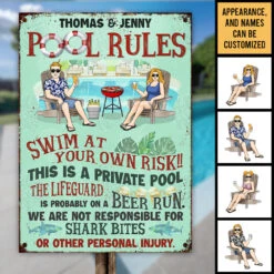 Family Private Pool Rules - Personalized Metal Sign - Gift For Couples, Husband Wife -Pawfect House Store 7.AD 3ebd214c 2932 489f ba26 a637d3a40e45