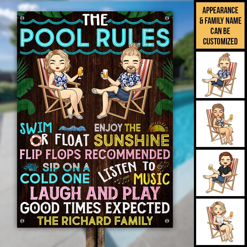 Pool Rules Good Times Expected - Personalized Metal Sign - Gift For Couples, Husband Wife 2 Pool Rules Good Times Expected - Personalized Metal Sign - Gift For Couples, Husband Wife - Image 2