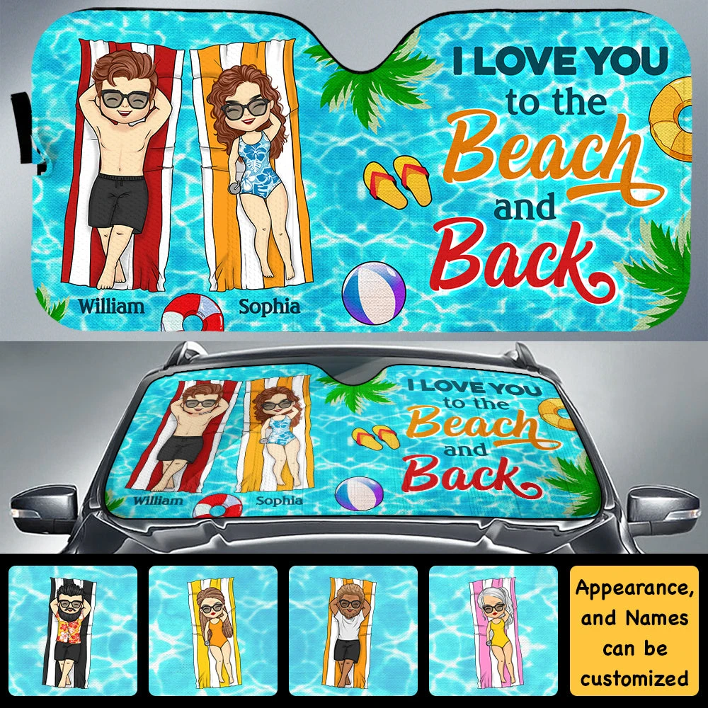 I Love You To The Beach And Back - Gift For Couples, Husband Wife - Personalized Auto Sunshade 2 I Love You To The Beach And Back - Gift For Couples, Husband Wife - Personalized Auto Sunshade - Image 2