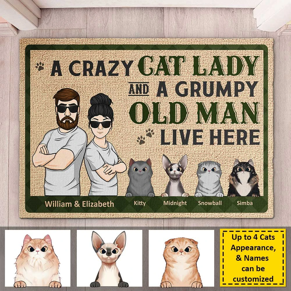 A Crazy Cat Lady & A Grumpy Old Man - Personalized Decorative Mat - Gift For Pet Lovers 4 A Crazy Cat Lady & A Grumpy Old Man - Personalized Decorative Mat - Gift For Pet Lovers - Image 4