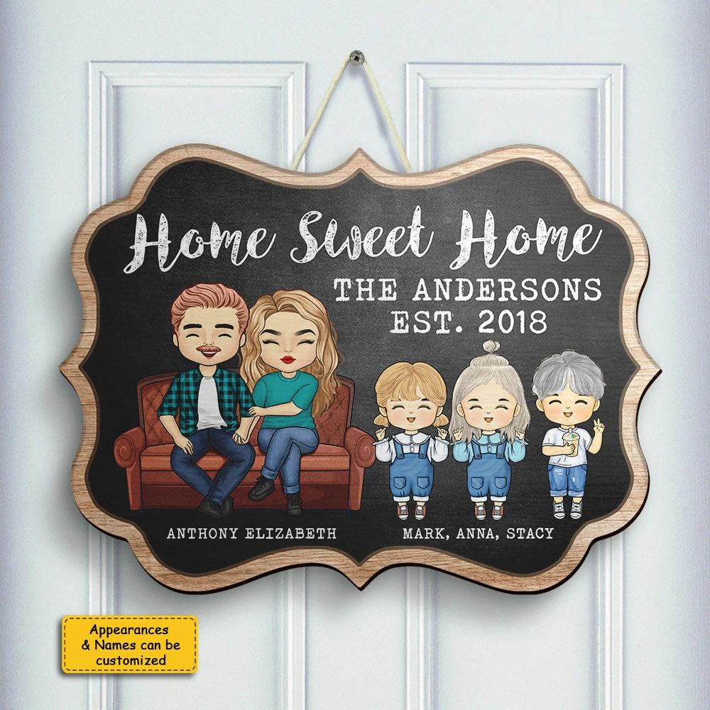 Home Sweet Home Parents & Kids Chalk Board Style - Gift For Couples, Husband Wife, Personalized Shaped Wood Sign 2 Home Sweet Home Parents & Kids Chalk Board Style - Gift For Couples, Husband Wife, Personalized Shaped Wood Sign - Image 2