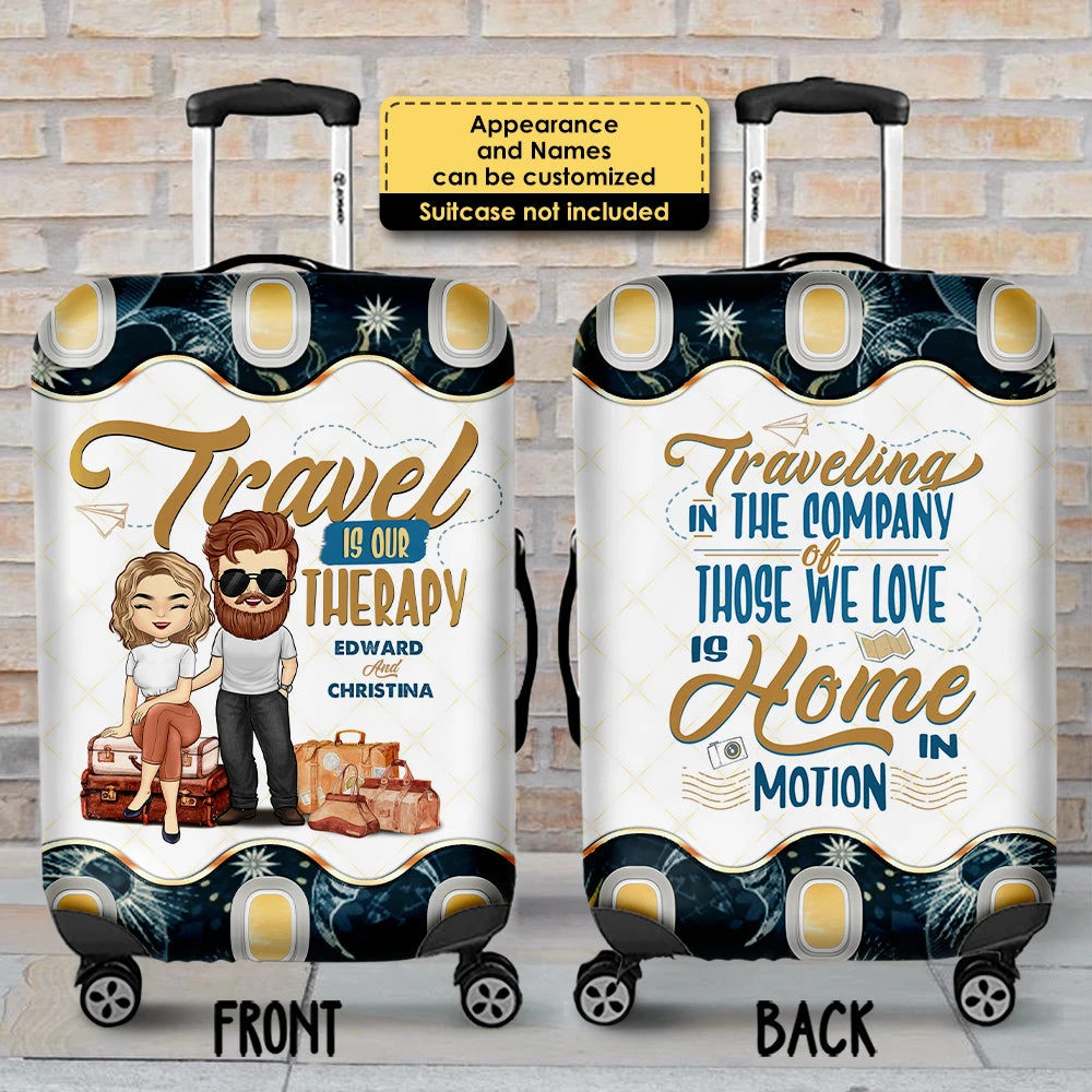Our Therapy Is Travel - Personalized Luggage Cover - Gift For Couples, Husband Wife 3 Our Therapy Is Travel - Personalized Luggage Cover - Gift For Couples, Husband Wife - Image 3
