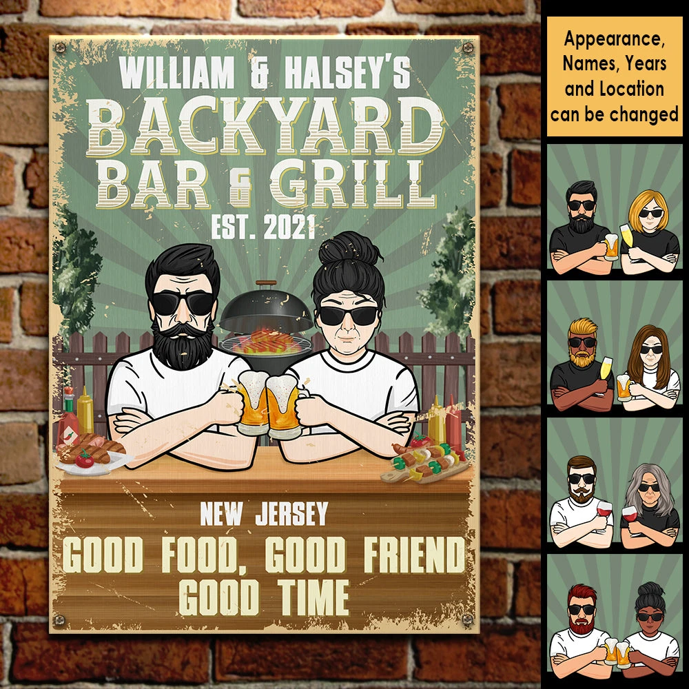 Backyard Bar & Grill, Good Food, Good Friend & Good Time - Gift For Couples, Husband Wife, Personalized Metal Sign 2 Backyard Bar & Grill, Good Food, Good Friend & Good Time - Gift For Couples, Husband Wife, Personalized Metal Sign - Image 2