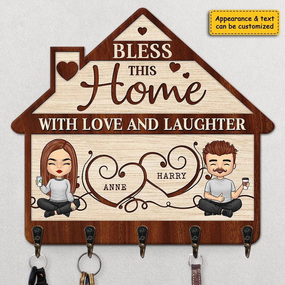 Bless This Home With Love And Laughter - Personalized Key Hanger, Key Holder - Gift For Couple, Husband Wife, Anniversary, Engagement, Wedding, Marriage Gift 3 Bless This Home With Love And Laughter - Personalized Key Hanger, Key Holder - Gift For Couple, Husband Wife, Anniversary, Engagement, Wedding, Marriage Gift - Image 3