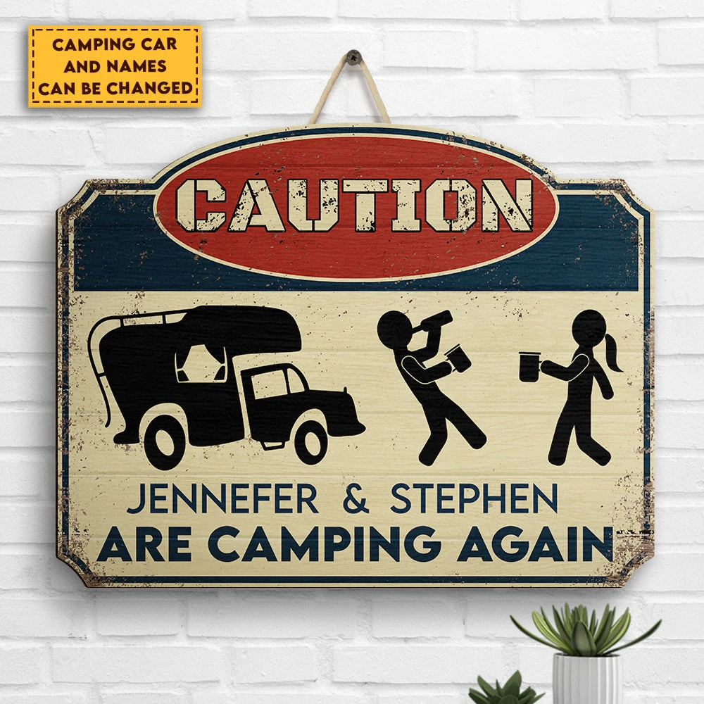 Caution Camping Again - Personalized Shaped Wood Sign - Gift For Camping Lovers 3 Caution Camping Again - Personalized Shaped Wood Sign - Gift For Camping Lovers - Image 3