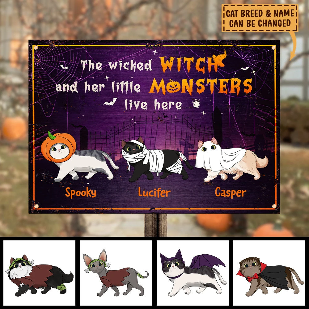 Halloween For Cats - The Wicked Witch And Her Little Monsters Live Here - Personalized Metal Sign, Halloween Ideas 3 Halloween For Cats - The Wicked Witch And Her Little Monsters Live Here - Personalized Metal Sign, Halloween Ideas - Image 3