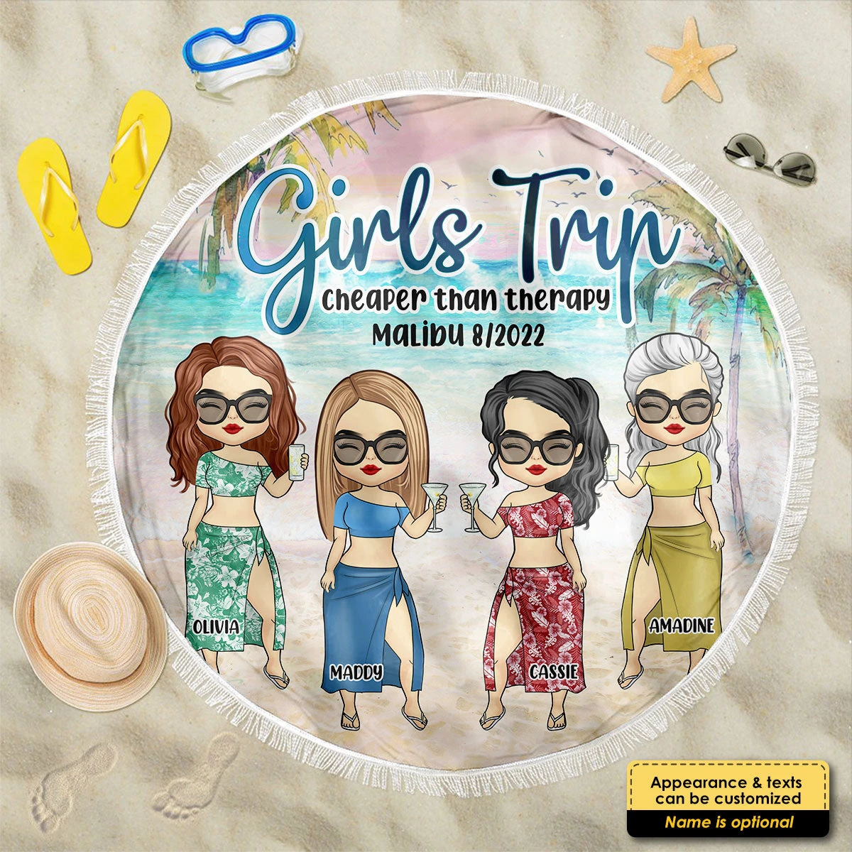 Girl's Trip The Beach Is Calling And We Must Go - Gift For Bestie, Personalized Round Beach Towel 2 Girl's Trip The Beach Is Calling And We Must Go - Gift For Bestie, Personalized Round Beach Towel - Image 2