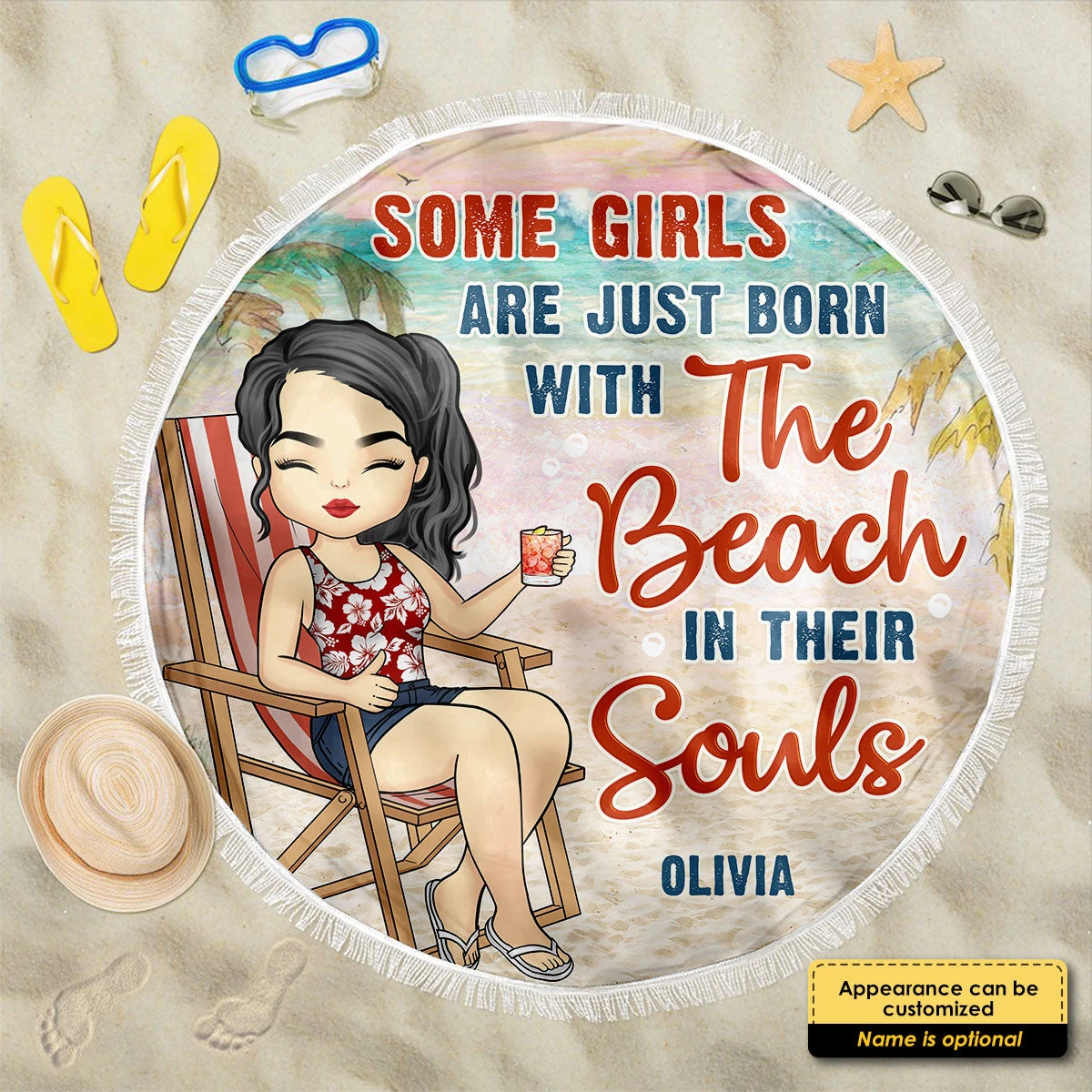 Some Girls Are Just Born With The Beach In Their Souls - Personalized Round Beach Towel 3 Some Girls Are Just Born With The Beach In Their Souls - Personalized Round Beach Towel - Image 3