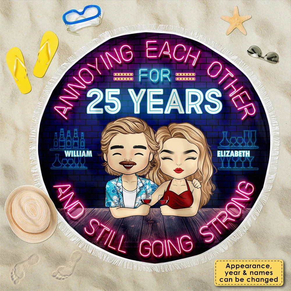 Annoying Each Other For Years - Personalized Round Beach Towel - Gift For Couples, Husband Wife 3 Annoying Each Other For Years - Personalized Round Beach Towel - Gift For Couples, Husband Wife - Image 3