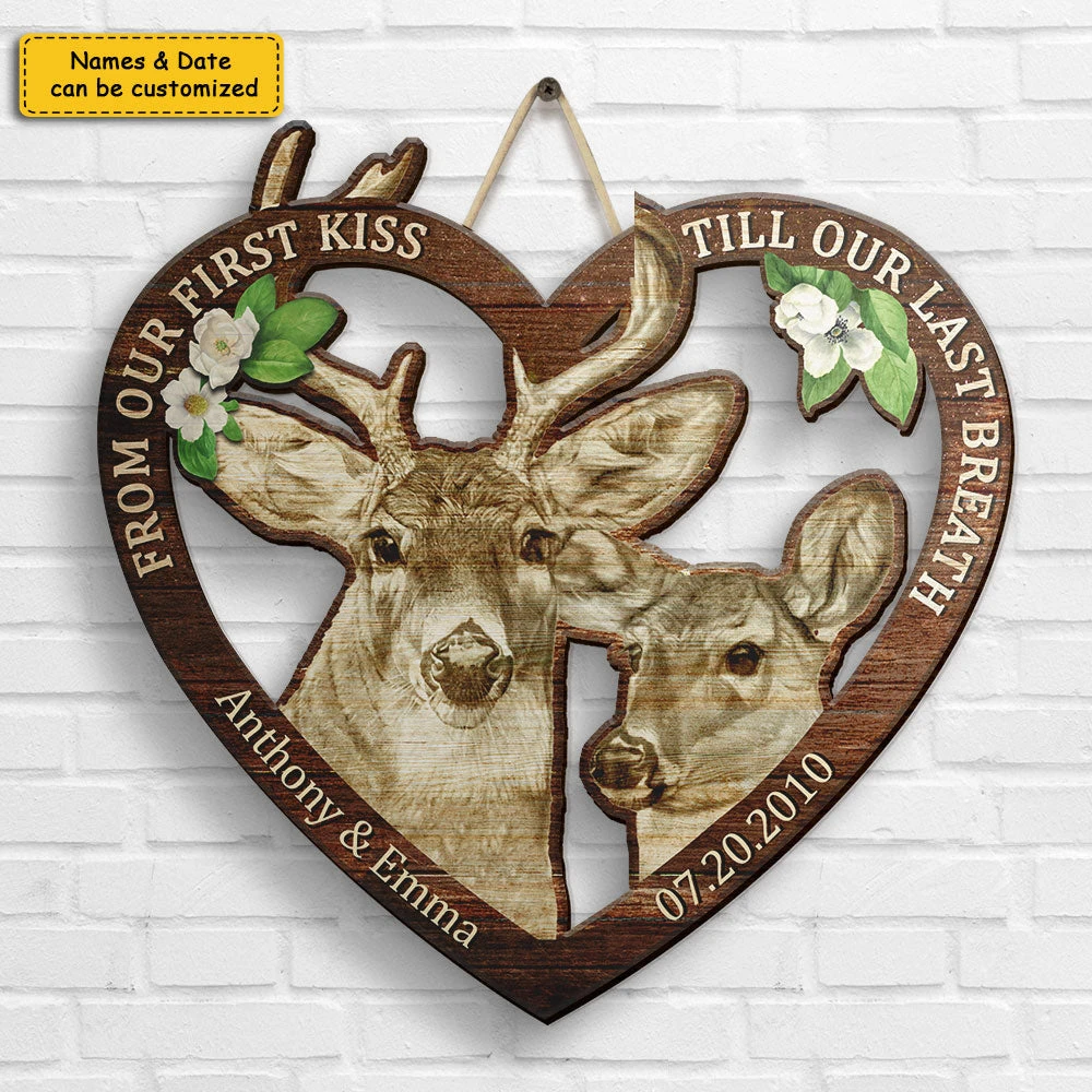 Buck & Doe Couple From Our First Kiss - Personalized Shaped Wood Sign - Gift For Couples, Husband Wife 4 Buck & Doe Couple From Our First Kiss - Personalized Shaped Wood Sign - Gift For Couples, Husband Wife - Image 4