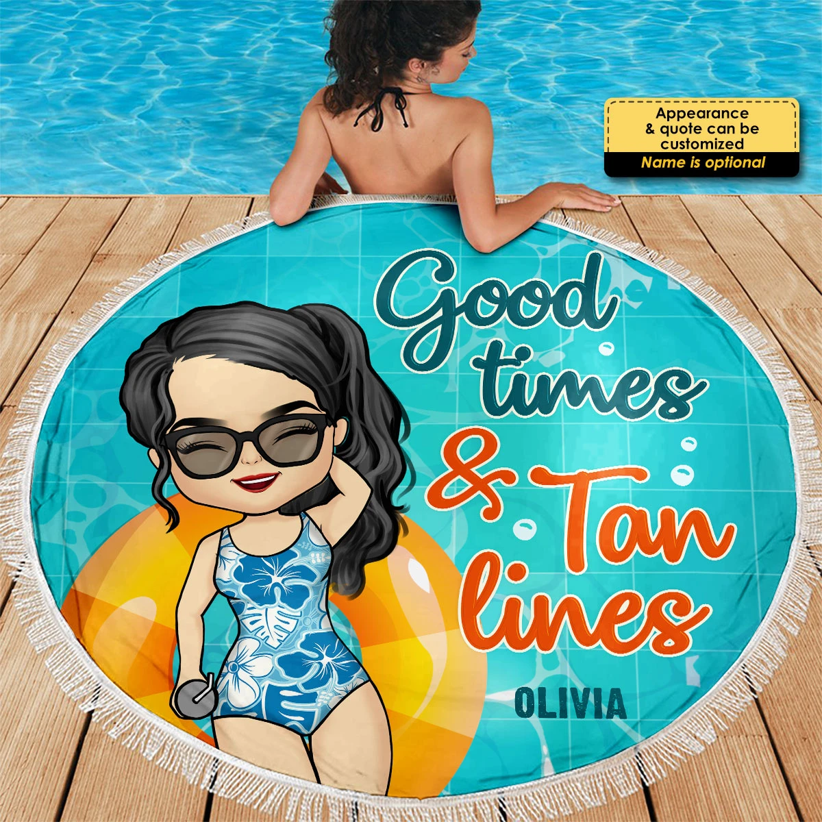 Good Times & Tan Lines - Personalized Round Beach Towel 4 Good Times & Tan Lines - Personalized Round Beach Towel - Image 4