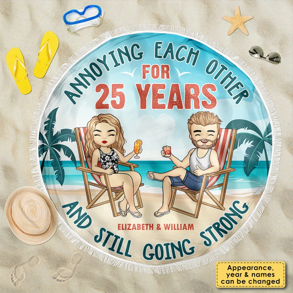 Husband Wife Annoying Each Other - Personalized Round Beach Towel - Gift For Couples, Husband Wife 3 Husband Wife Annoying Each Other - Personalized Round Beach Towel - Gift For Couples, Husband Wife - Image 3