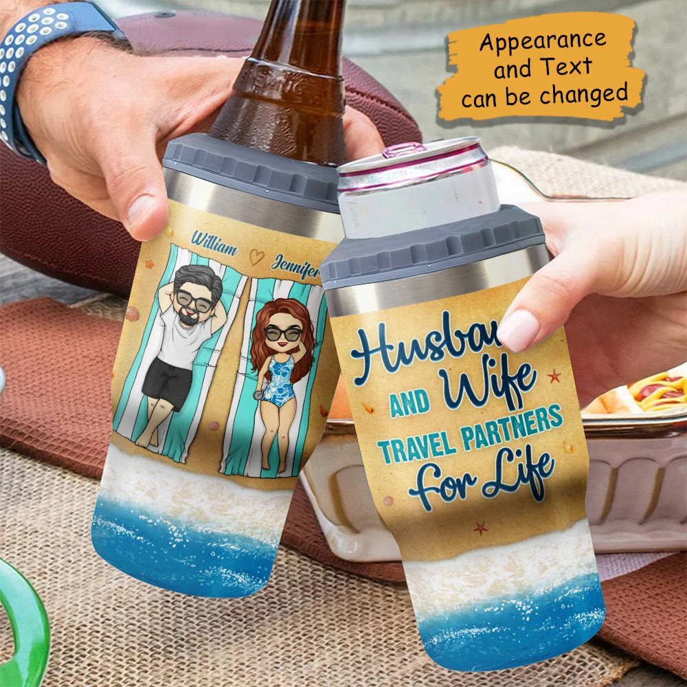 Travel Partners For Life - Personalized Can Cooler - Gift For Couples, Husband Wife 4 Travel Partners For Life - Personalized Can Cooler - Gift For Couples, Husband Wife - Image 4