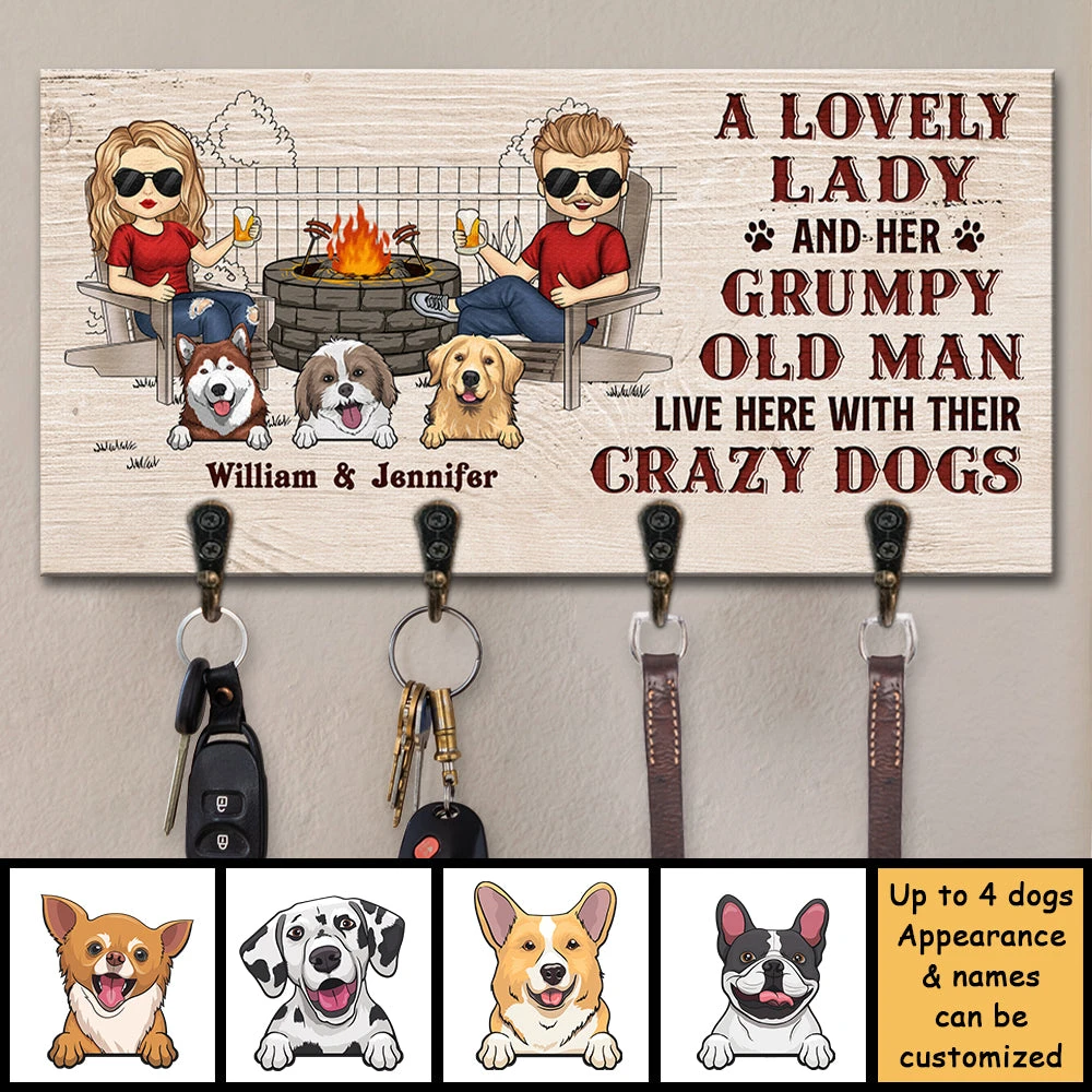 A Lovely Lady And Her Grumpy Old Man Live Here With Their Crazy Dogs - Personalized Key Hanger, Key Holder - Gift For Couples, Husband Wife 3 A Lovely Lady And Her Grumpy Old Man Live Here With Their Crazy Dogs - Personalized Key Hanger, Key Holder - Gift For Couples, Husband Wife - Image 3