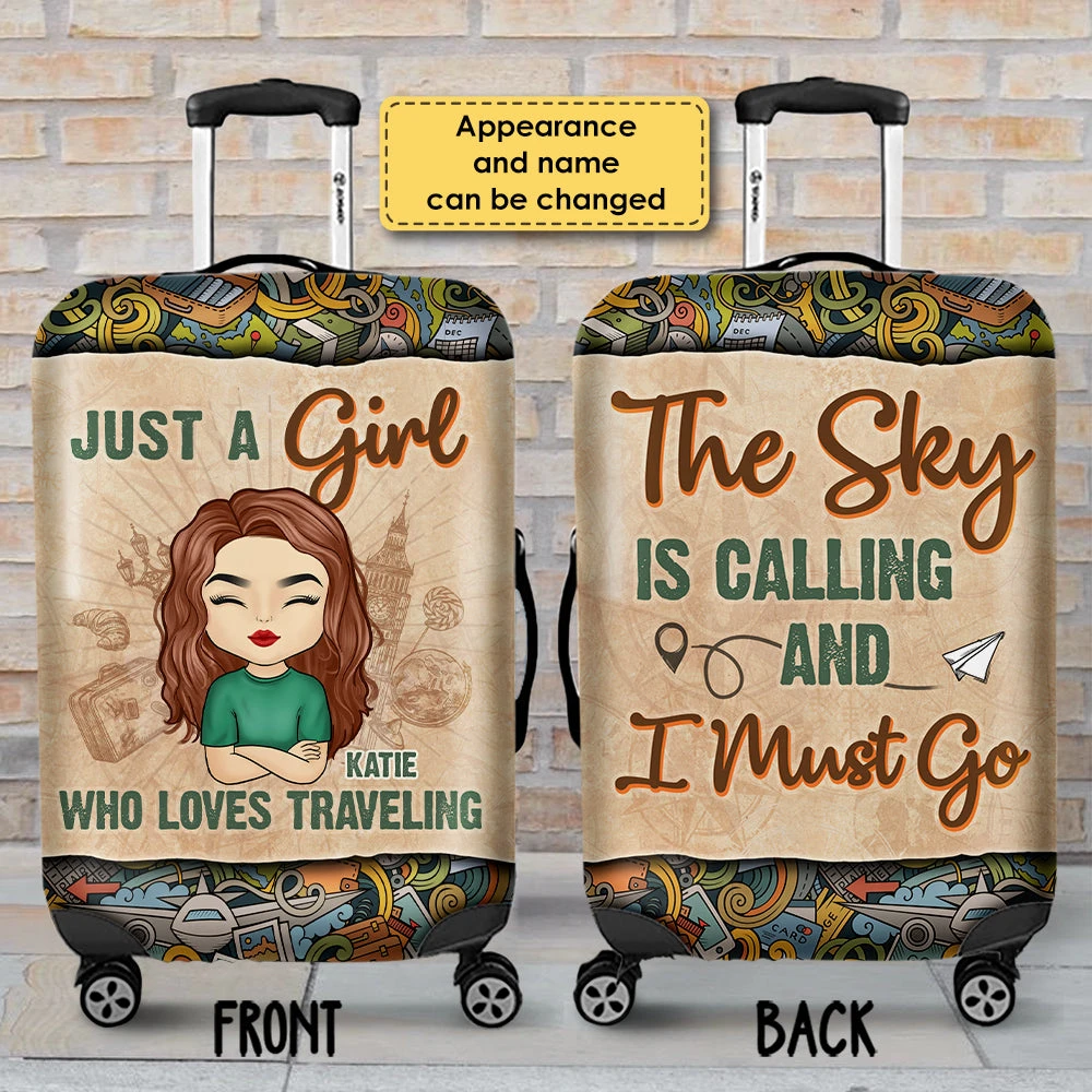 Just A Girl Who Loves Traveling, The Sky Is Calling And I Must Go - Gift For Bestie, Personalized Luggage Cover 3 Just A Girl Who Loves Traveling, The Sky Is Calling And I Must Go - Gift For Bestie, Personalized Luggage Cover - Image 3