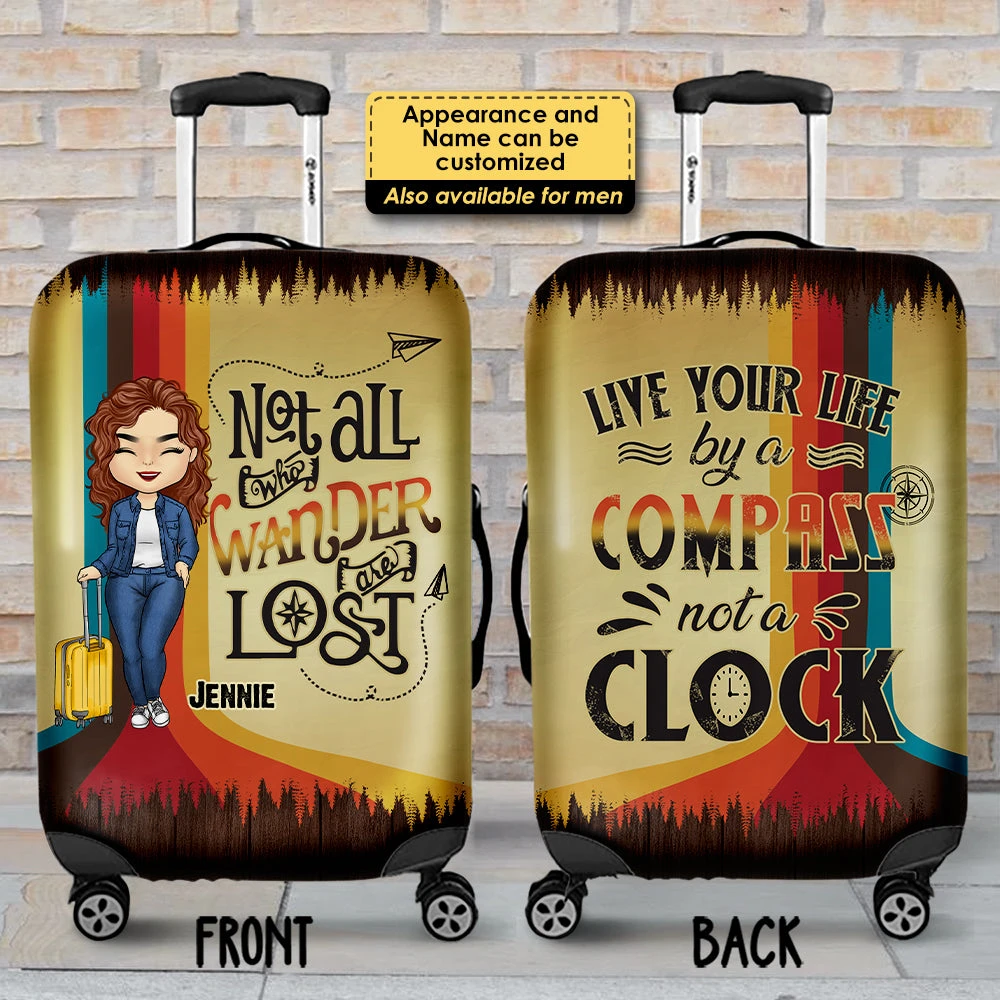 Live Your Life By A Compass Not A Clock - Personalized Luggage Cover 3 Live Your Life By A Compass Not A Clock - Personalized Luggage Cover - Image 3