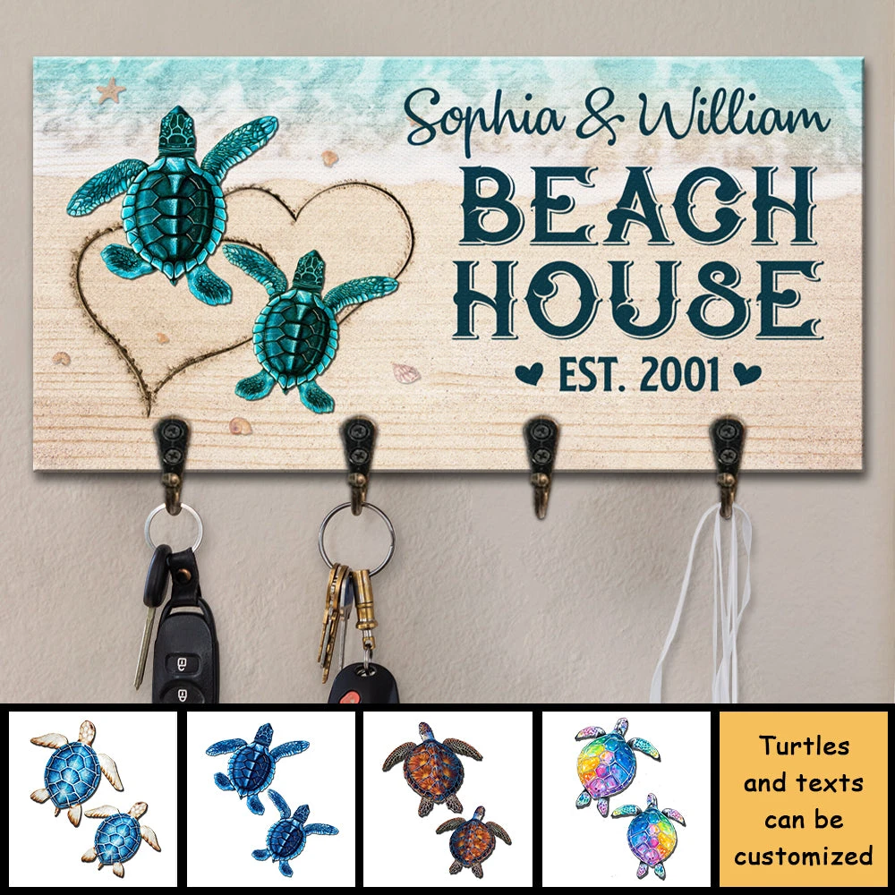 Turtles On The Beach - Personalized Key Hanger, Key Holder - Gift For Couples, Husband Wife 3 Turtles On The Beach - Personalized Key Hanger, Key Holder - Gift For Couples, Husband Wife - Image 3