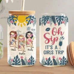 It's A Girls Trip - Bestie Personalized Custom Glass Cup, Iced Coffee Cup - Gift For Best Friends, BFF, Sisters