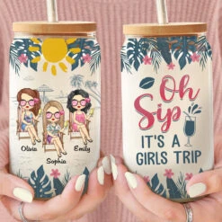 It's A Girls Trip - Bestie Personalized Custom Glass Cup, Iced Coffee Cup - Gift For Best Friends, BFF, Sisters -Pawfect House Store GT L004 thumb 2