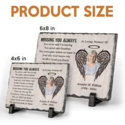 Custom Photo Missing You Always - Memorial Personalized Custom Rectangle Shaped Stone With Stand - Sympathy Gift For Family Members -Pawfect House Store MES PT009 thumb 4