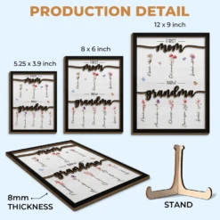 First Mom Now Grandma - Family Personalized Custom 2-Layered Wooden Plaque With Stand - House Warming Gift For Mom, Grandma -Pawfect House Store MWS Q001 thumb 4