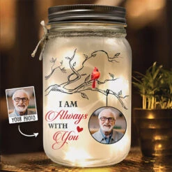 Custom Photo I Am Always With You - Memorial Personalized Custom Mason Jar Light - Sympathy Gift For Family Members