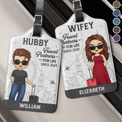 Hubby & Wifey, Travel Partners For Life - Travel Personalized Custom Combo 2 Luggage Tags - Holiday Vacation Gift, Gift For Adventure Travel Lovers, Husband Wife, Anniversary