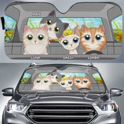 Let's Go On A Road Trip - Cat Personalized Custom Auto Windshield Sunshade, Car Window Protector - Gift For Pet Owners, Pet Lovers