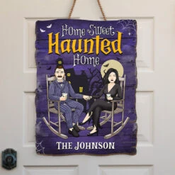 Home Sweet Haunted Home - Couple Personalized Custom Shaped Home Decor Wood Sign - Halloween Gift For Husband Wife