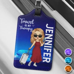Travel Is My Therapy - Travel Personalized Custom Luggage Tag - Holiday Vacation Gift, Gift For Adventure Travel Lovers