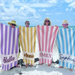 On The Beach - Bestie Personalized Custom Beach Towel - Summer Vacation Gift, Birthday Pool Party Gift For Best Friends, BFF, Sisters
