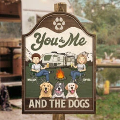 You Me & Our Dogs Camping - Camping Personalized Custom Shaped Home Decor Wood Sign - House Warming Gift For Couples, Husband Wife, Camping Lovers, Pet Owners, Pet Lovers