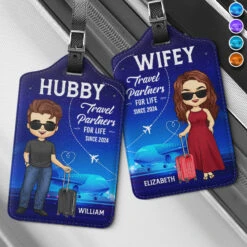 We're Happy Travel Partners - Travel Personalized Custom Combo 2 Luggage Tags - Holiday Vacation Gift, Gift For Adventure Travel Lovers, Husband Wife, Anniversary